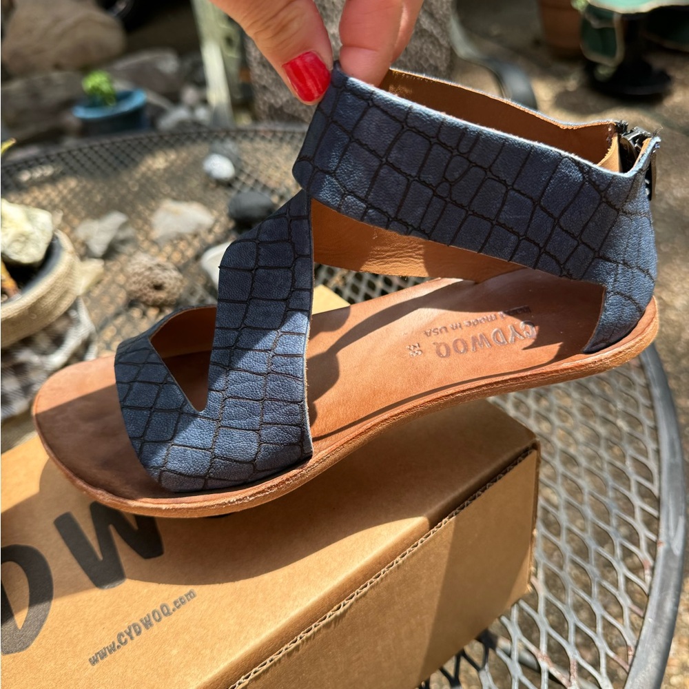 CYDWOQ Sandal Handmade in USA, "Rock," Blue, 38